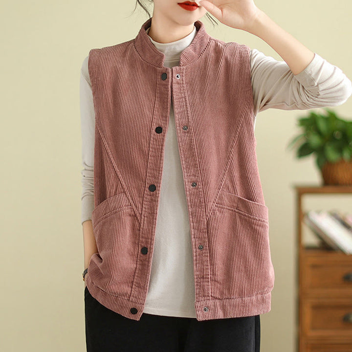 Gilet sans manches en coton côtelé avec poches pour femme Motif Buddha Stones - image 14