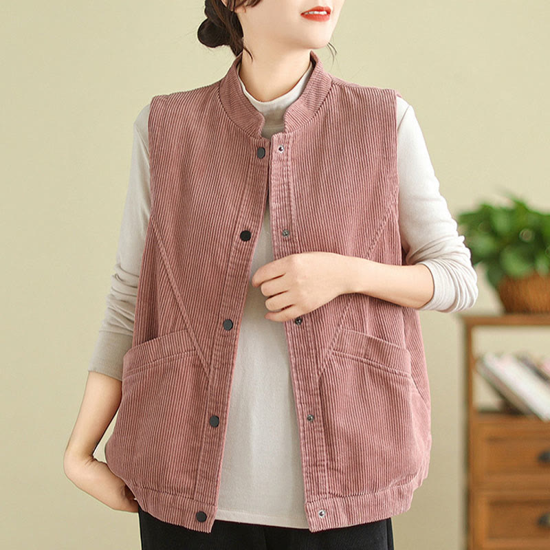 Gilet sans manches en coton côtelé avec poches pour femme Motif Buddha Stones - image 10