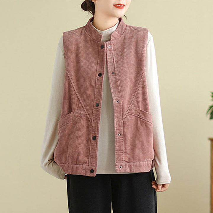 Gilet sans manches en coton côtelé avec poches pour femme Motif Buddha Stones - image 12