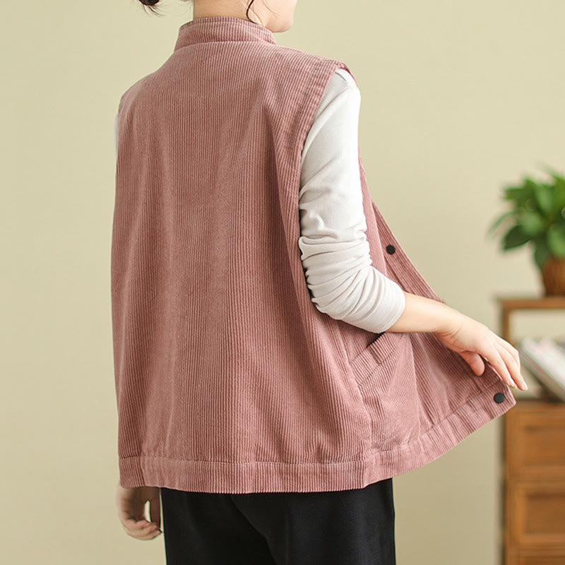 Gilet sans manches en coton côtelé avec poches pour femme Motif Buddha Stones - image 11