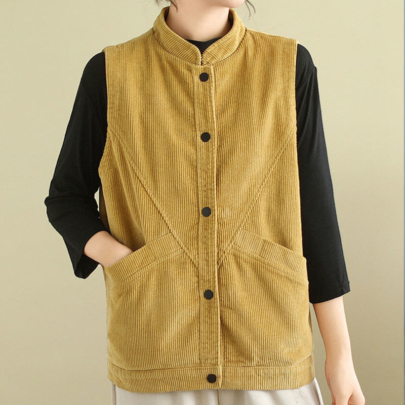 Gilet sans manches en coton côtelé avec poches pour femme Motif Buddha Stones - image 15