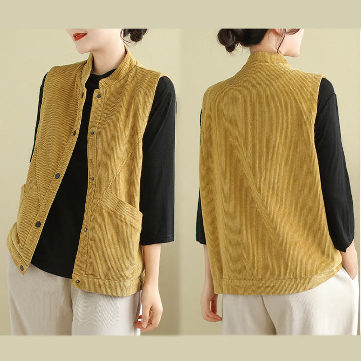 Gilet sans manches en coton côtelé avec poches pour femme Motif Buddha Stones - image 18