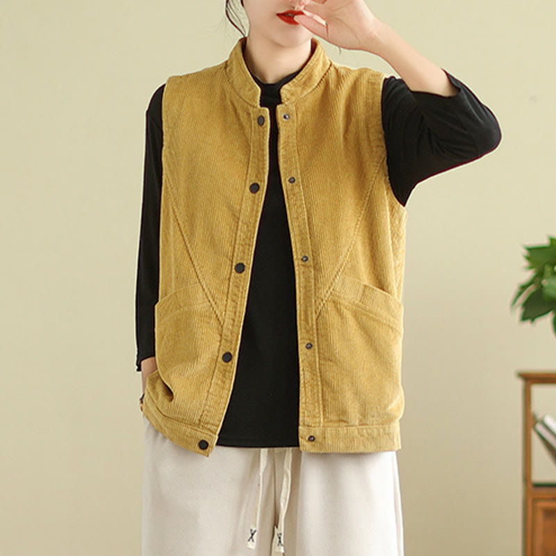 Gilet sans manches en coton côtelé avec poches pour femme Motif Buddha Stones - image 17