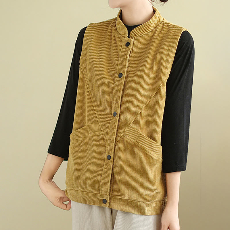 Gilet sans manches en coton côtelé avec poches pour femme Motif Buddha Stones - image 17