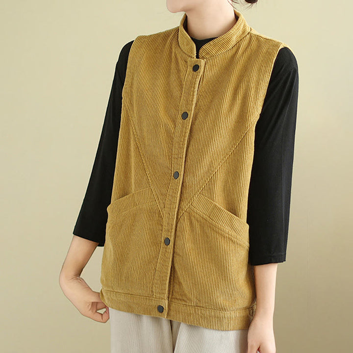 Gilet sans manches en coton côtelé avec poches pour femme Motif Buddha Stones - image 17