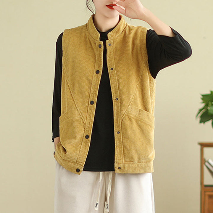 Gilet sans manches en coton côtelé avec poches pour femme Motif Buddha Stones - image 16