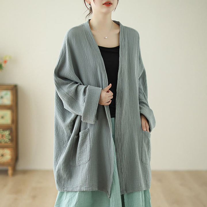 Veste de méditation zen unie à manches longues Buddha Stones avec poches - Vert foncé - US12，UK/AU16，EU44 (XL) - image 0