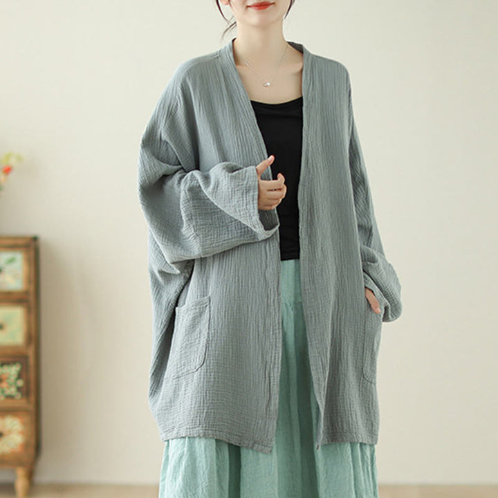 Veste en coton et lin à manches longues et poches, motif Buddha Stones, style méditation zen - image 3