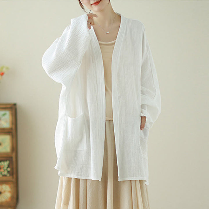 Veste en coton et lin à manches longues et poches, motif Buddha Stones, style méditation zen - image 10