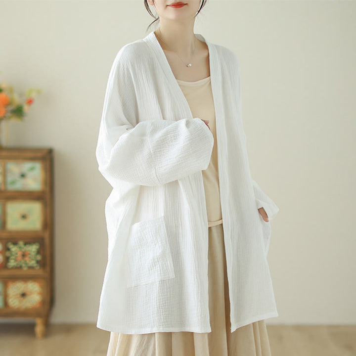 Veste en coton et lin à manches longues et poches, motif Buddha Stones, style méditation zen - image 11