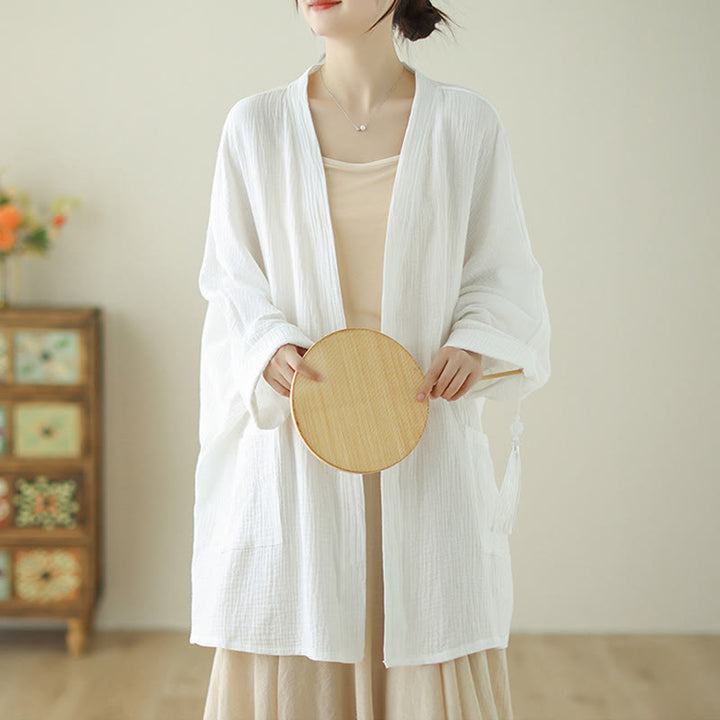 Veste en coton et lin à manches longues et poches, motif Buddha Stones, style méditation zen - image 13