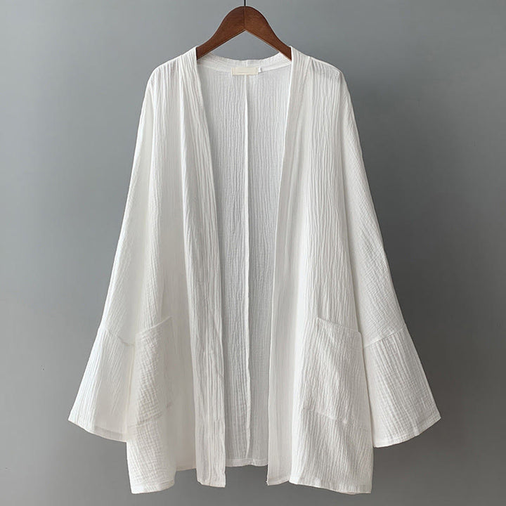 Veste en coton et lin à manches longues et poches, motif Buddha Stones, style méditation zen - image 9