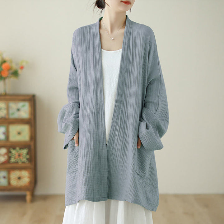 Veste en coton et lin à manches longues et poches, motif Buddha Stones, style méditation zen - image 18