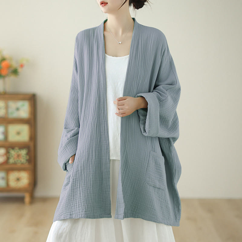 Veste en coton et lin à manches longues et poches, motif Buddha Stones, style méditation zen - image 19