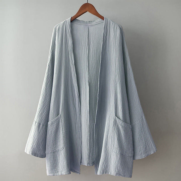 Veste en coton et lin à manches longues et poches, motif Buddha Stones, style méditation zen - image 16