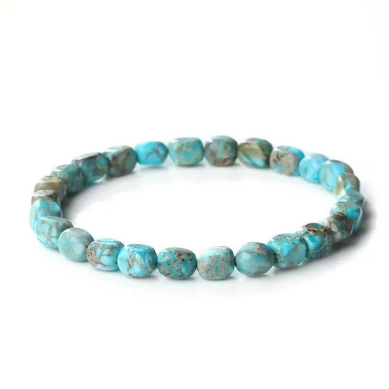 Bracelet anti-stress en perles carrées ovales en pierre naturelle colorée de Bouddha - Pierre de l'Empereur bleu clair (tour de poignet : 15-17 cm) - image 2