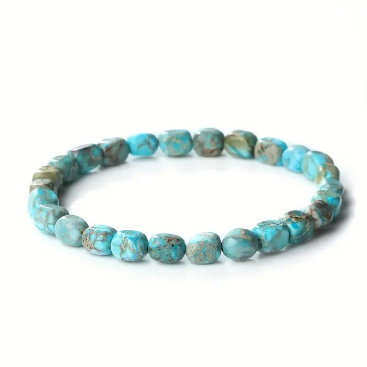 Bracelet anti-stress en perles carrées ovales en pierre naturelle colorée de Bouddha - Pierre de l'Empereur bleu clair (tour de poignet : 15-17 cm) - image 2