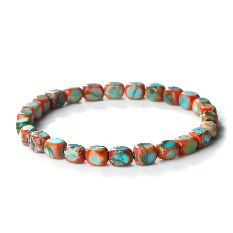 Bracelet anti-stress en perles carrées ovales en pierre naturelle colorée de Bouddha - Pierre de l'Empereur Orange (tour de poignet : 15-17 cm) - image 1