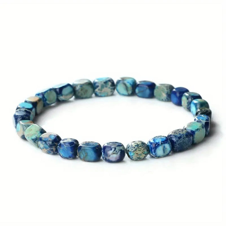 Bracelet anti-stress en perles carrées ovales en pierre naturelle colorée de Bouddha - Pierre de l'Empereur bleu foncé (tour de poignet : 15-17 cm) - image 3