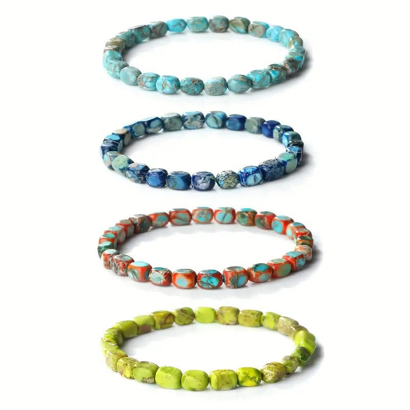 Bracelet anti-stress en perles carrées ovales en pierre naturelle colorée de Bouddha - image 7