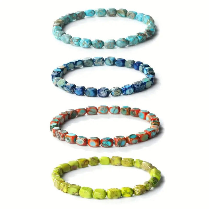 Bracelet anti-stress en perles carrées ovales en pierre naturelle colorée de Bouddha - image 7