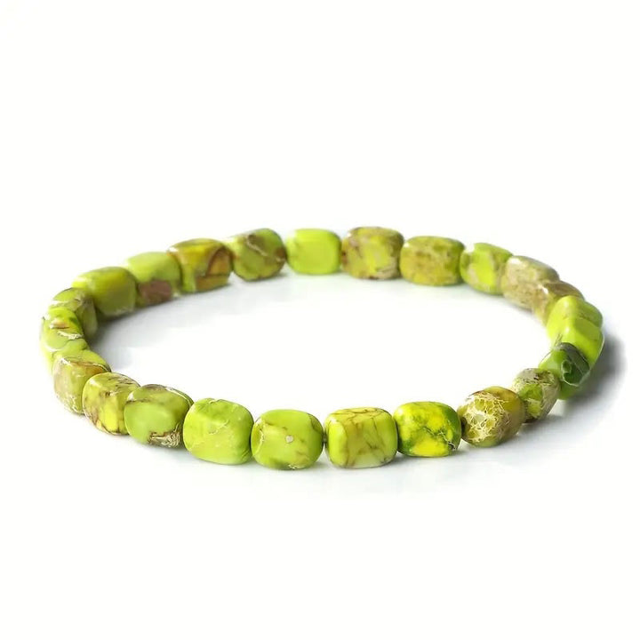 Bracelet anti-stress en perles carrées ovales en pierre naturelle colorée de Bouddha - Pierre de l'Empereur Vert (tour de poignet : 15-17 cm) - image 5