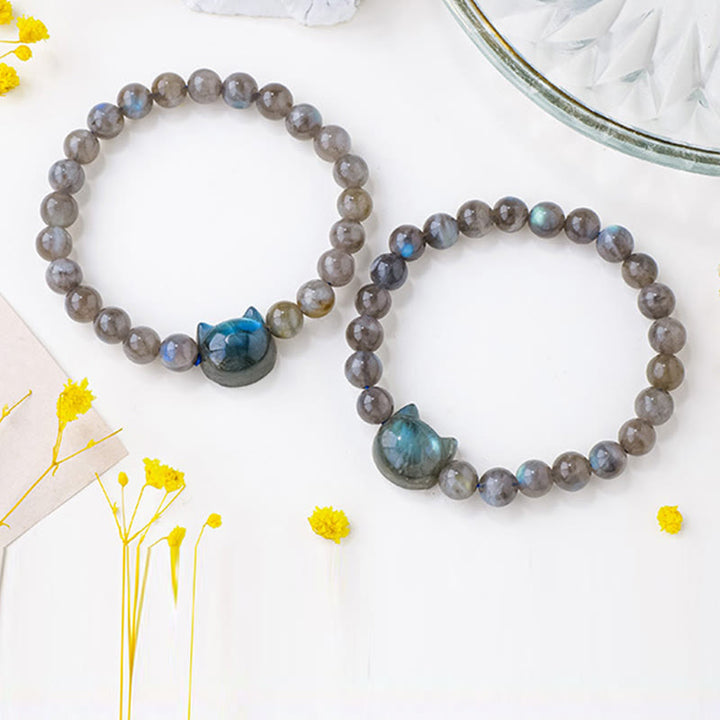 Bracelet de guérison et de changement en labradorite naturelle avec tête de chat Buddha Stones - image 4
