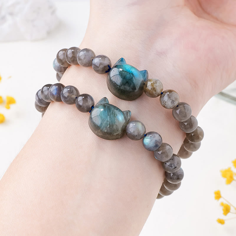 Bracelet de guérison et de changement en labradorite naturelle avec tête de chat Buddha Stones - image 5