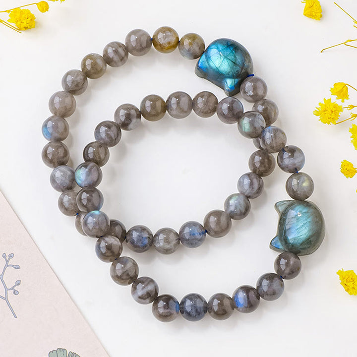 Bracelet de guérison et de changement en labradorite naturelle avec tête de chat Buddha Stones - image 7