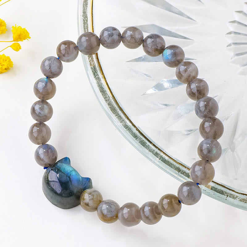 Bracelet de guérison et de changement en labradorite naturelle avec tête de chat Buddha Stones - image 3