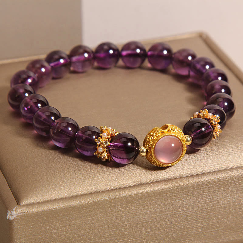 Bracelet de guérison en perles de quartz fraise et améthyste naturelle de Buddha Stones - image 3