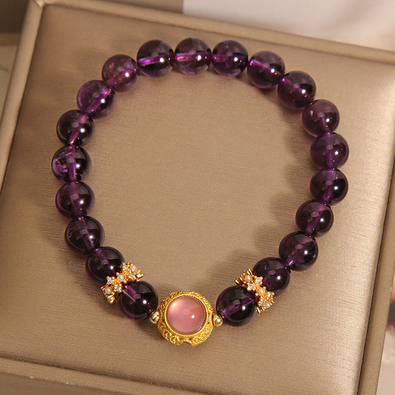 Bracelet de guérison en perles de quartz fraise et améthyste naturelle de Buddha Stones - image 5