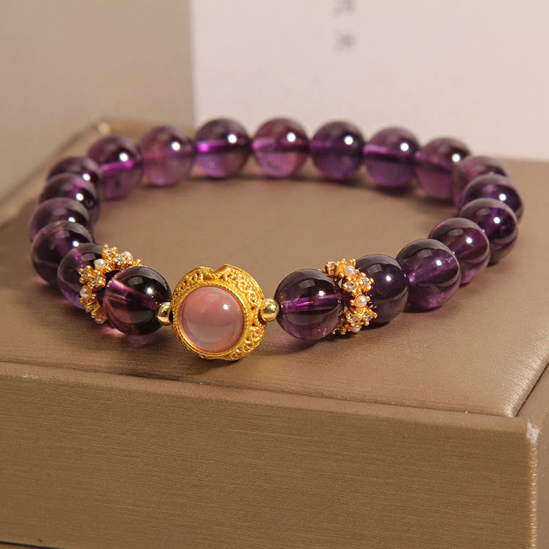 Bracelet de guérison en perles de quartz fraise et améthyste naturelle de Buddha Stones - image 2