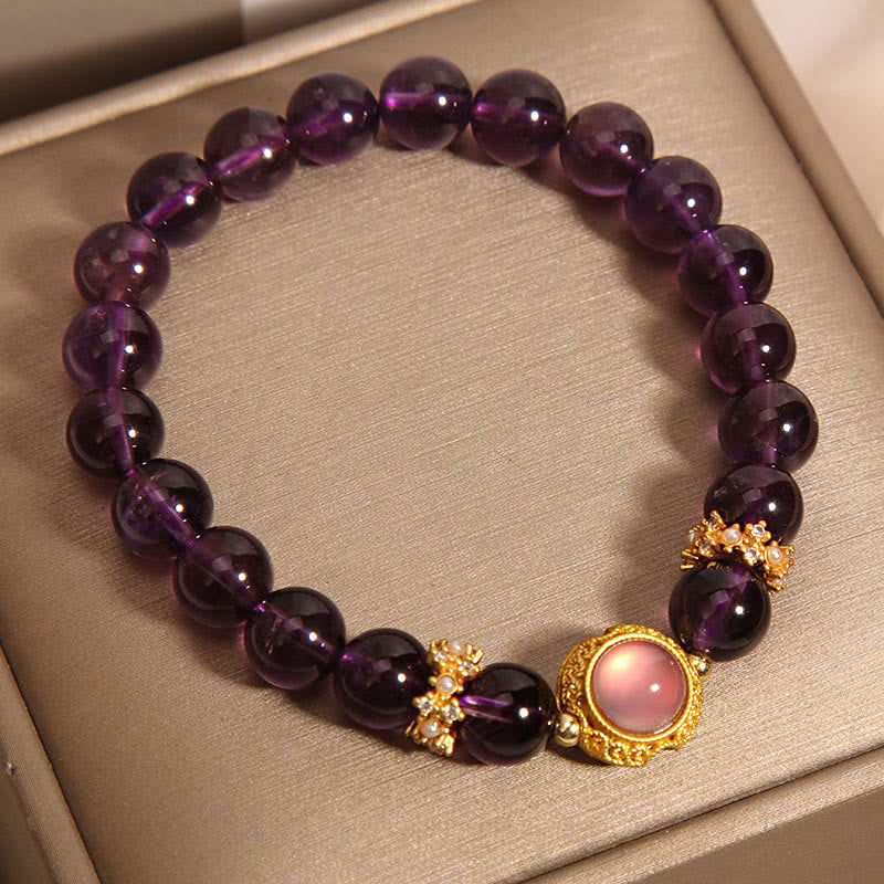 Bracelet de guérison en perles de quartz fraise et améthyste naturelle de Buddha Stones - image 7