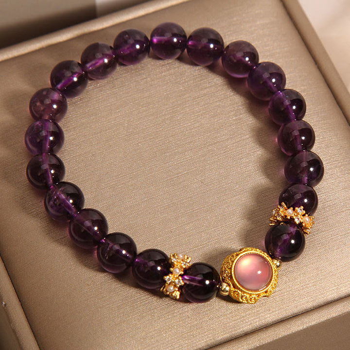Bracelet de guérison en perles de quartz fraise et améthyste naturelle de Buddha Stones - image 7
