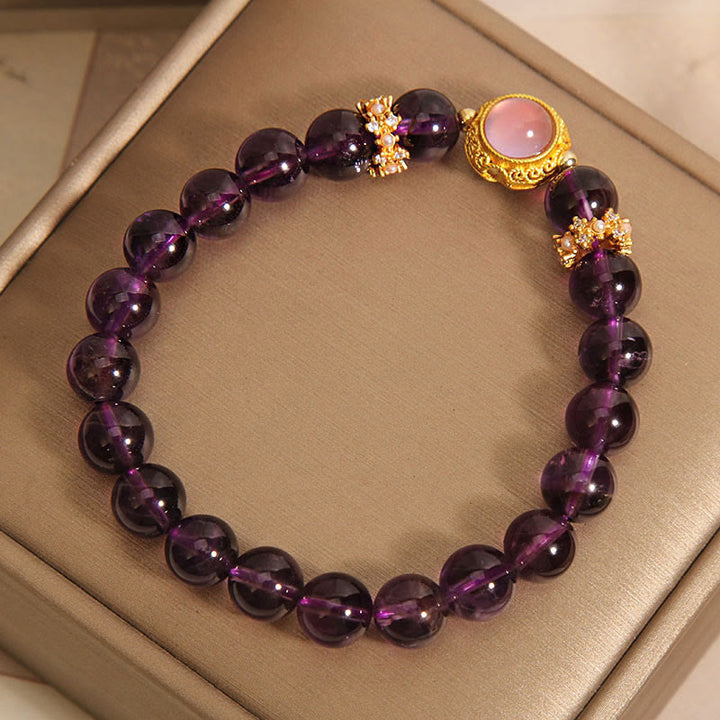 Bracelet de guérison en perles de quartz fraise et améthyste naturelle de Buddha Stones - image 4