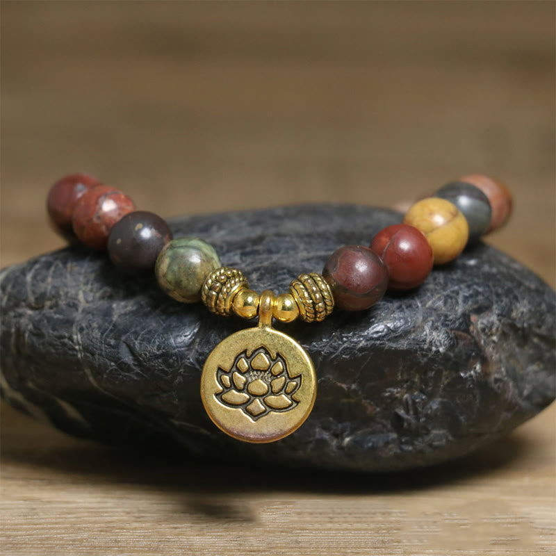 Bracelet anti-stress en Buddha Stones naturelles colorées, motif lotus empereur - image 3