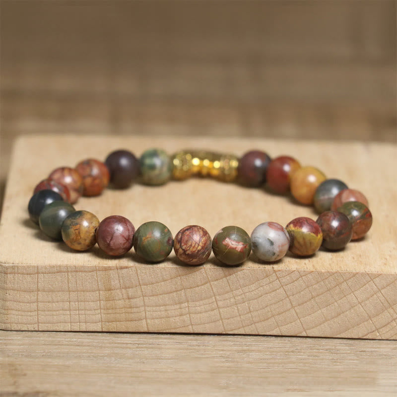 Bracelet anti-stress en Buddha Stones naturelles colorées, motif lotus empereur - image 4