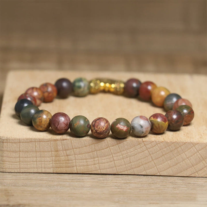 Bracelet anti-stress en Buddha Stones naturelles colorées, motif lotus empereur - image 4