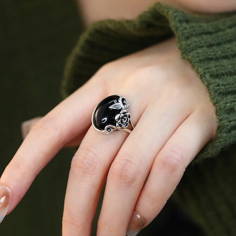 Bague ajustable en cuivre avec fleur de rose et Buddha Stones - image 10