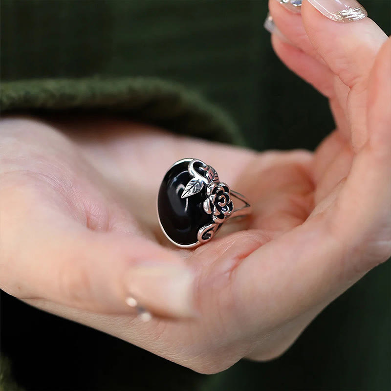 Bague ajustable en cuivre avec fleur de rose et Buddha Stones - image 3