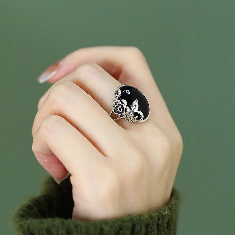 Bague ajustable en cuivre avec fleur de rose et Buddha Stones - image 5