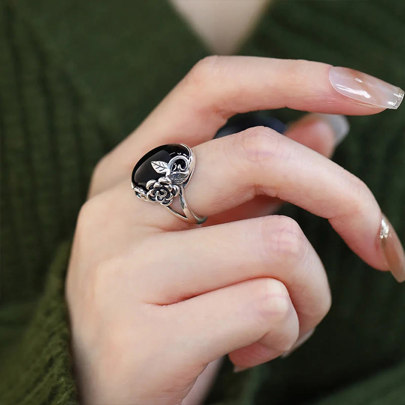 Bague ajustable en cuivre avec fleur de rose et Buddha Stones - Rose cuivrée - image 1
