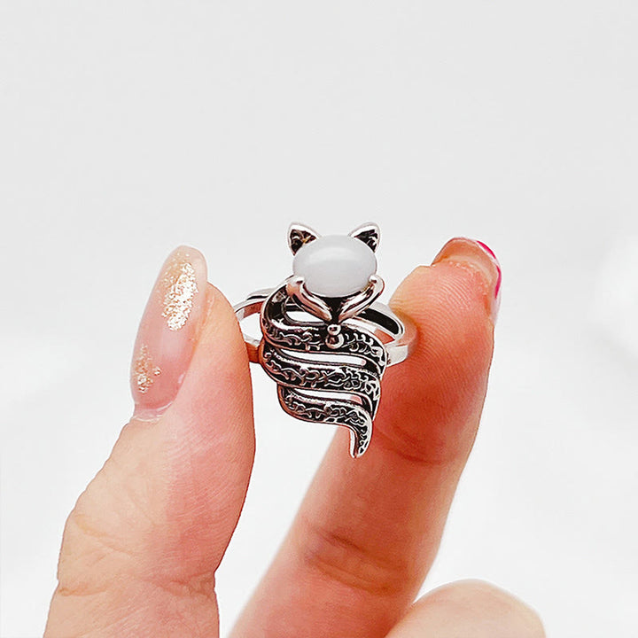 Bague de guérison ouverte en cuivre avec tête de renard et Buddha Stones - image 5