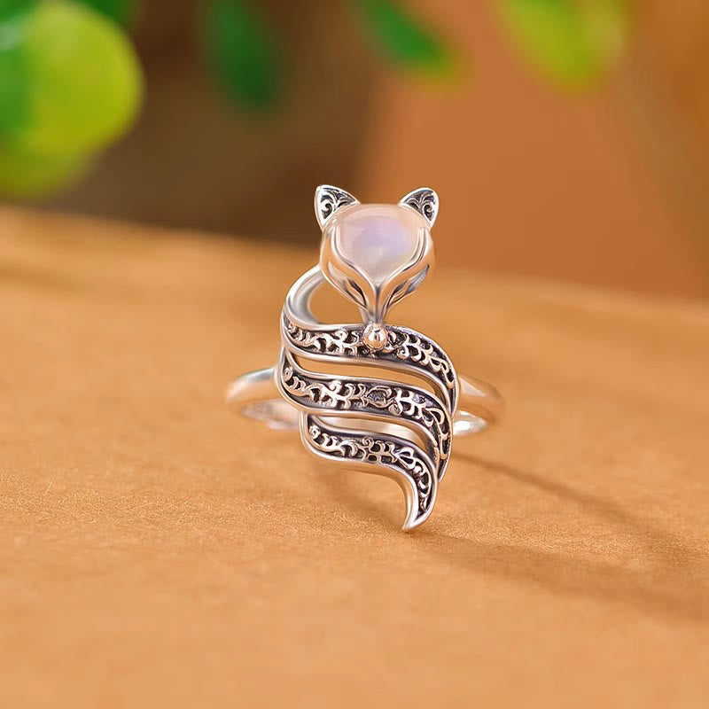 Bague de guérison ouverte en cuivre avec tête de renard et Buddha Stones - Tête de renard cuivré - image 1
