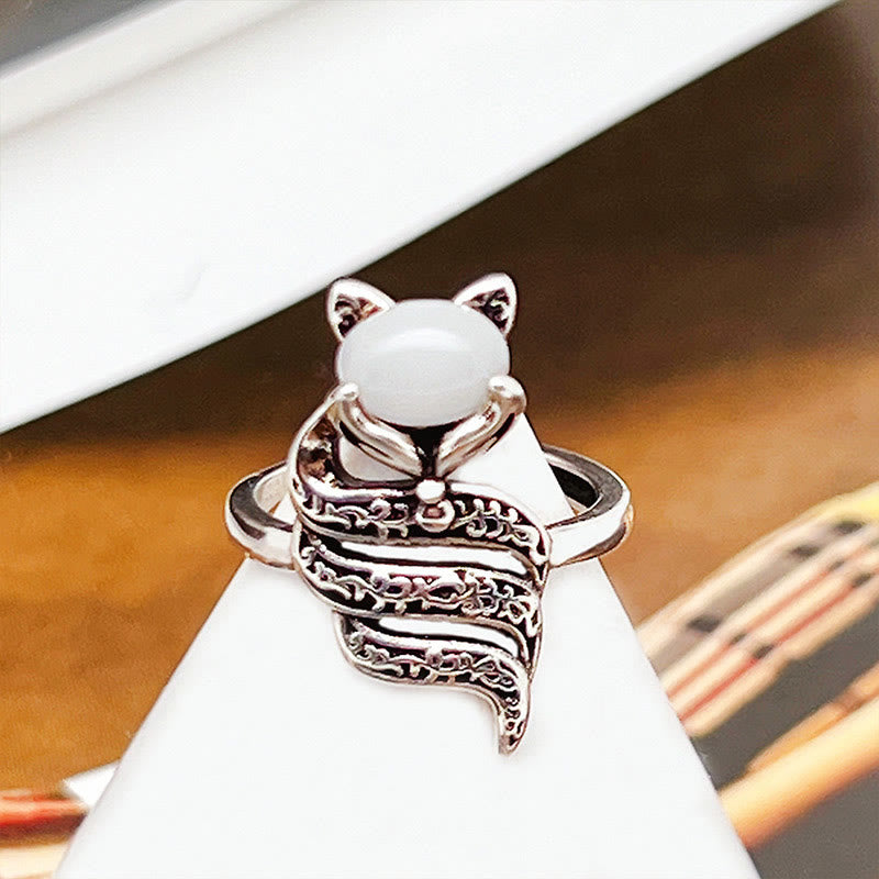 Bague de guérison ouverte en cuivre avec tête de renard et Buddha Stones - image 2