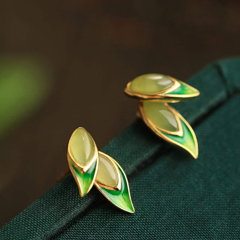Boucles d'oreilles en argent sterling 925 et jade avec pierres de Buddha Stones  - Jade Hetian (poteaux en argent sterling 925) - image 1