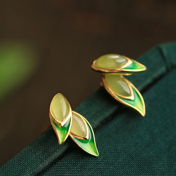 Boucles d'oreilles en argent sterling 925 et jade avec pierres de Buddha Stones  - Jade Hetian (poteaux en argent sterling 925) - image 1