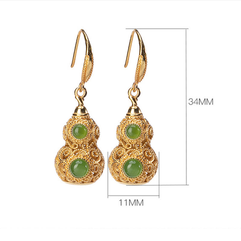 Buddha Stones Boucles d'oreilles en jade et gourde creuse en cuivre - image 8