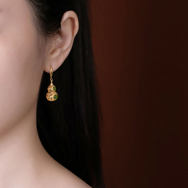 Buddha Stones Boucles d'oreilles en jade et gourde creuse en cuivre - image 5